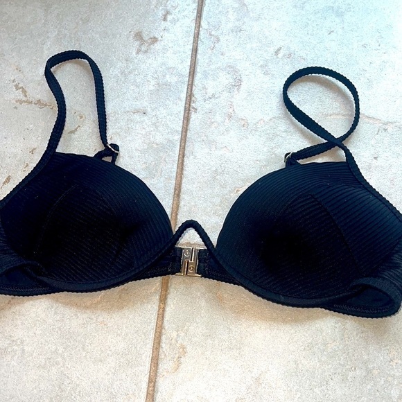NWOT ribbed bikini bra top B cup/Lg underwire padded gold hardware sexy swimwear - Picture 7 of 8